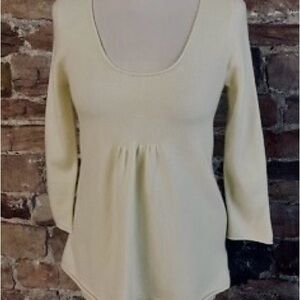J Crew 100% Cashmere off white Cream 3/4 Sleeve Babydoll Scoop Neck Sweater